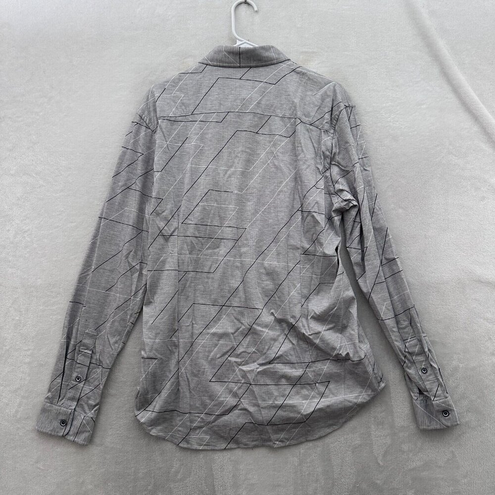 Butter Cloth Shirt Men L Gray Geometric Regular Fit Stretch Button Up - Picture 9 of 9